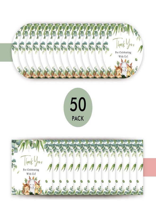 FORSHEEP 50pcs Jungle Safari Thank You Tags, Wild Animals Gift Tag with String for First Birthday Party, Round Thank You Paper Tags for Birthday/Engagement Party Favor - Image 3